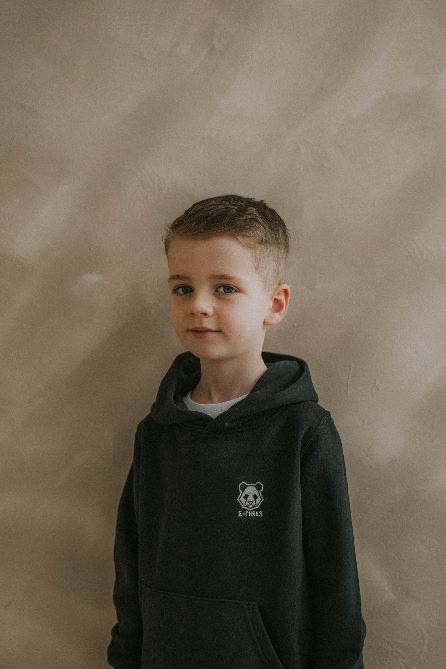 B-THRE3 Panda Kids Iconic Hoodie in Black