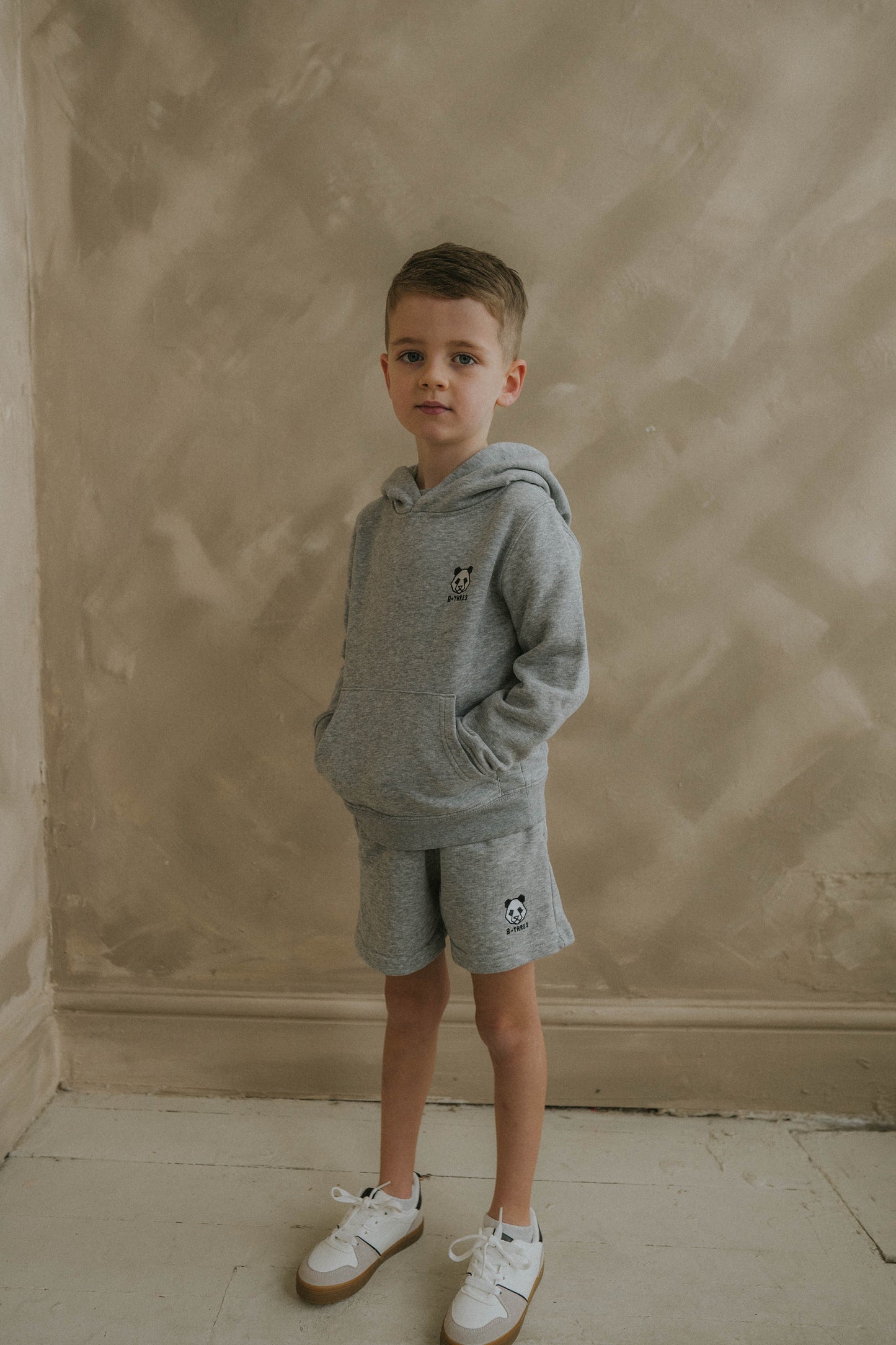 B-THRE3 Panda Kids Iconic Hoodie in Grey