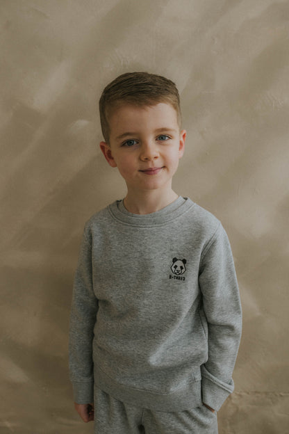 B-THRE3 Panda Kids Crew Neck Sweatshirt in Grey