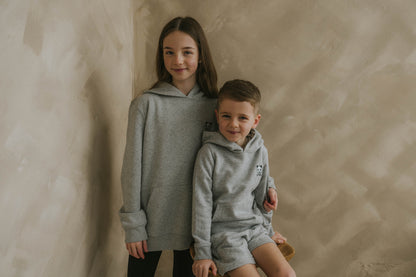 B-THRE3 Panda Kids Iconic Hoodie in Grey