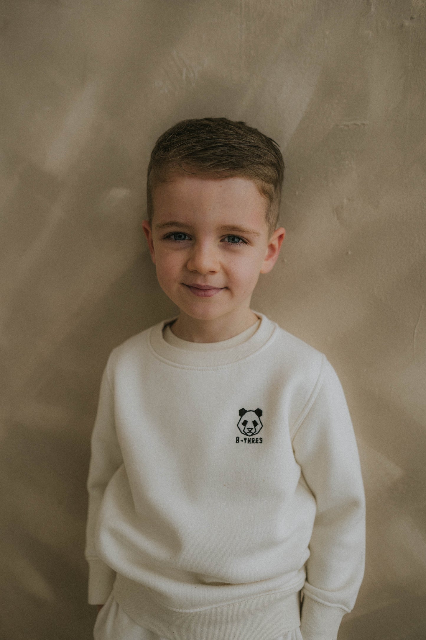 B-THRE3 Panda Kids Crew Neck Sweatshirt in Natural